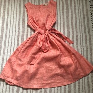 Coral fit and flare wrap dress